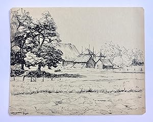 [Modern pen drawing, 1953] Gezicht bij de beek te Keyenberg/Quadenoord, pentekening door G. Boogm...