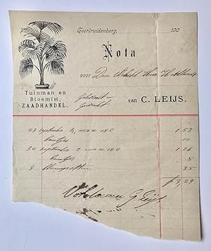 [Receipt, gardener, 1910] Nota van tuinman C. Leijs te Geertruijdenberg, Tuinman en bloemist, zaa...