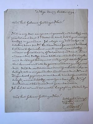 [Manuscript 1794] Brief van A.J. Roijer, d.d. 's-Gravenhage 1794, 4o, 1 pag., manuscript.