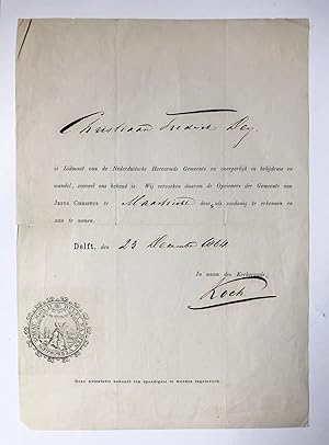 [Printed publication with manuscript 1864] Statement by kerkeraad Delft about membership Christia...