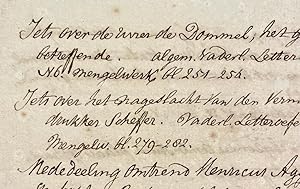 Manuscript list of publications by W.C. Ackersdijck (1760-1843) himself, original autograph and w...