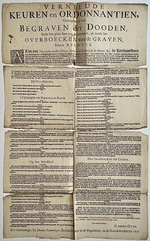 [Printed publication, Rijswijk, funeral 1677] 'Vernieuwde keuren en ordonnantien gemaeckt op het ...