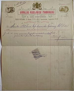 Receipt Africa railway 1887 | Decorative receipt of stoomdrukkerij A. van Oosterzee to Directie Z...