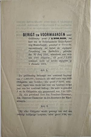 Railway 1881 | Several documents for a loan of the Nederlandse Rhijn-spoorweg Maatschappij te Utr...