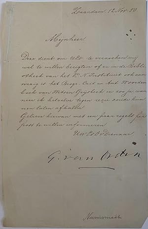 Manuscript 1850 | Brief van oud burgemeester van Zaandam Gerrit van Orden (1774-1854), d.d. Zaand...
