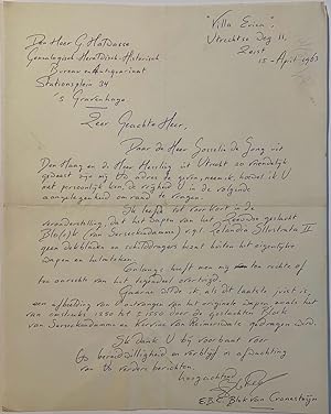 Manuscript 1963 | Brief van E.B.C. Blok van Cronesteijn, d.d. Zeist 1963, aan gen. bureau Halwass...