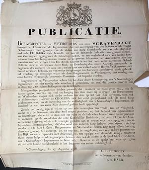 [Printed Publication, 1849, SCHEVENINGEN, CHOLERA, MEDISCH] Publicatie van B en W van 's-Gravenha...