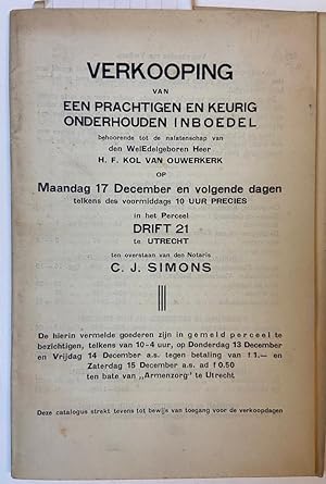 Veilingcatalogus inboedel H.F. Kol van Ouwerkerk, drift 21, Utrecht 1928, 45 pag.