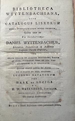 Auction catalogue books 1822 I Veilingcatalogus Bibliotheca Wyttenbachiana (bibliotheek prof. Dan...