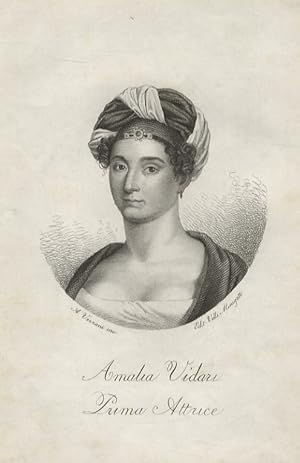 Amalia Vidari, Prima Attrice. (Ritratto a mezzo busto, di 3/4 verso sinistra, in ovale sfumato; l...