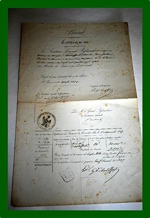 Beau document semi-imprimé signé deux fois par Audiffret, 1852. il s'agit de son propre certifica...