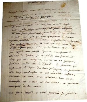 Lettre autographe signéee Comtesse de MONTMORENCY-LAVAL au Marquis de VALORI. félicitation pour l...