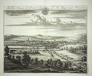 Original Engraved Antique Print Illustrating a Birdseye View of The West Prospect of Gloucester C...