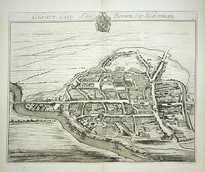 Original Engraved Antique Print Illustrating a Birdseye View of Gloucester City, Thomas Brown Esq...