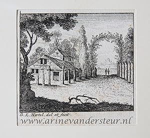 [Antique print, etching, before 1800] View of house and arcade on the street, published before 18...