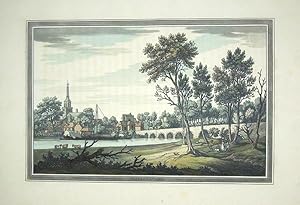 Original Hand Coloured Antique Aquatint Print Illustrating Wallingford in Oxfordshire. Drawn By J...