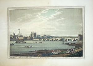 Original Hand Coloured Antique Aquatint Print Illustrating Rochester Bridge and Castle in Kent. D...