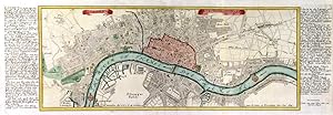 LONDEN, WESTMUNSTER U: SOUDWARK. Plan of London with two title banners in the sky and table of ...