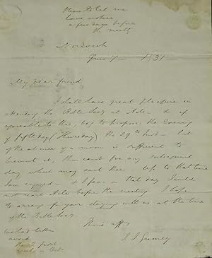 Autograph letter signed, 1-page 4to, to 'My dear Friend' [the Rev. Edwin Sidney] agreeing to atte...