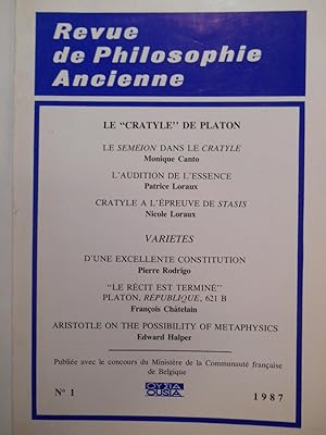 Revue de philosophie ancienne. TOME v - N°1 (1987).