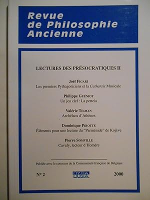 Revue de philosophie ancienne. TOME xviii - N°2 (2000).