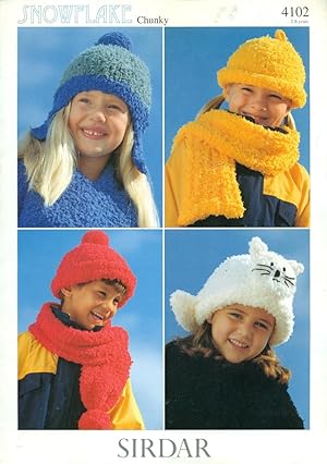 SIRDAR : SNOWFLAKE CHUNKY : BOOK # 4102, Winter Hats & Sxcarves for Children