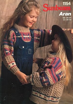 SUNBEAM WOOLS : ARAN : Child's Butterfly Cardigan & Sweater : Book #1154