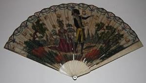 Late Eighteenth Century Fan with Hand-Colored Illustration of a Man in a Feathered Bicon Hat and ...