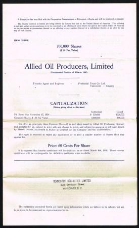 Share Offering from Allied Oil Producers, Alberta; 1950