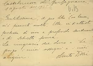 Cartolina postale manoscritta autografa, firmata, indirizzata a Elda Bossi, Roma Imperiale, Forte...