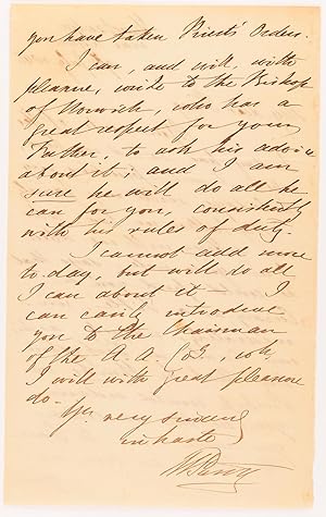 An autograph letter signed by William Parry ('W. Parry') to 'My dear King' (the Reverend Arthur S...