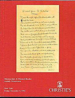 Manuscripts and Printed Books: Mainly Americana (Auction Catalog 12/09/1994)