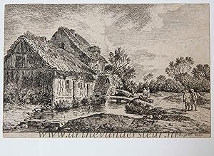 [Antique landscape print, French, ca 1772] Landscape with old house, published ca. 1772, signed b...