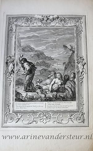 [Antique print, etching and engraving, 1733] Deucalion & Pyrrha repeuplent la Terre. (Deucalion a...