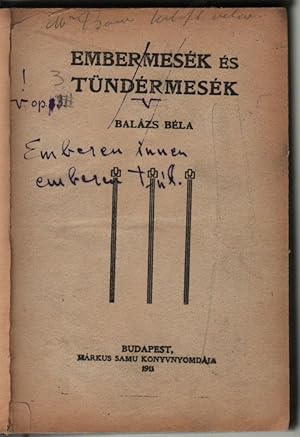[Printed, and Crossed in ink:] Embermesék és tündérmesék. [In Handwriting:] Emberen innen emberen...
