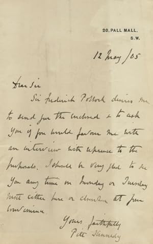 Two autographed Letters Signed (ALS) from Pitt Kennedy, assistant to Sir Frederick Pollock