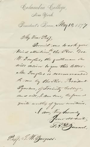 Autographed Signed Letter (ASL) of Frederick Augustus Porter Barnard