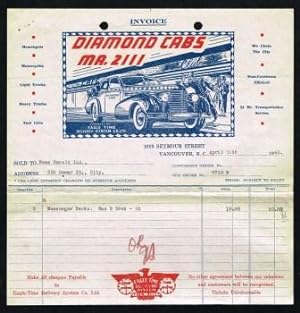 Invoice from Diamond Cabs, Vancouver, BC; 1942