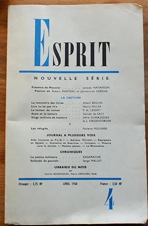 Esprit N° 4 de avril 1960