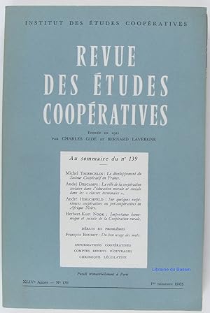 Revue des études coopératives N°139