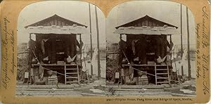 Stereoscopic view, Filipino Home, Pasig River and Bridge of Spain, Manila