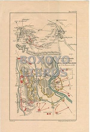 Planta das operaçôes ao redor de Tarbes e da batalha de Toulouse em 27 de Fevereiro de 1814. Grab...