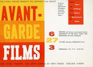 Avant-Garde Films presented by The Gryphon Film Group at the Living Theatre in New York, April 27...