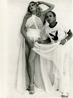 Candid photograph of Anita Ekberg and Angelo Frontoni on the set of a 1978 Playboy magazine shoot