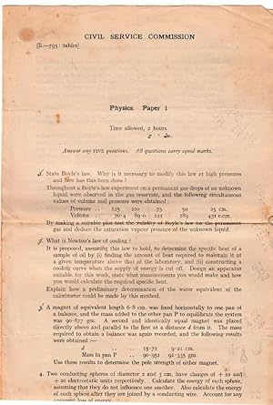 Civil Service Commission. Exam Papers for 1933