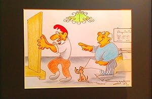 DIBUJO ORIGINAL DEL GRAN ARTISTA XAVIER CUGAT, FIRMADO, PARA MIS AMIGOS DE TEXECO 1990. 40X30. RE...