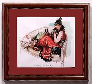 Reigning Cats and Dogs. Matted and Framed Print of Nell Hatt Illustration from Puck Magazine, Mar...