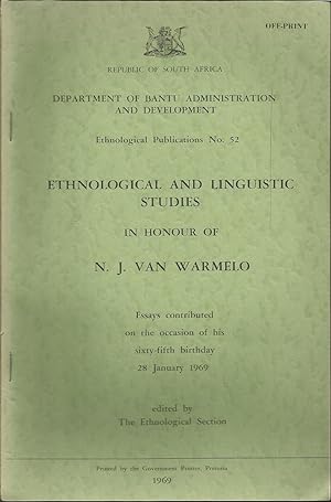 Ethnological and Linguistic Studies in honour of N.J. van Warmelo