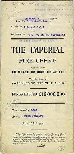 The Imperial Fire Office united with The Alliance Assurance Company Ltd. - Victoria Branch, Melbo...