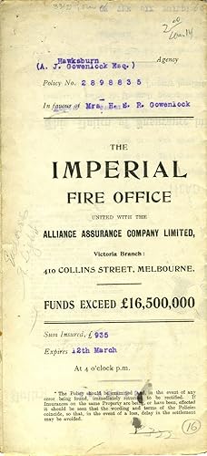The Imperial Fire Office united with The Alliance Assurance Company Ltd. - Victoria Branch, Melbo...